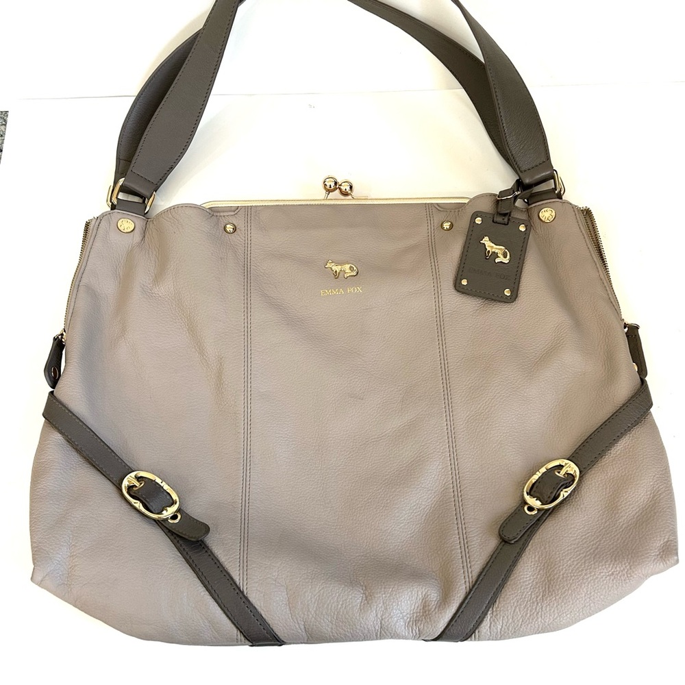 Like New Emma Fox Leather Kiss-Lock Large Shoulder Bag Tote/Hobo in Elephant